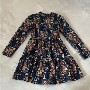 Girls' Navy Floral Long-Sleeve Tiered Dress by